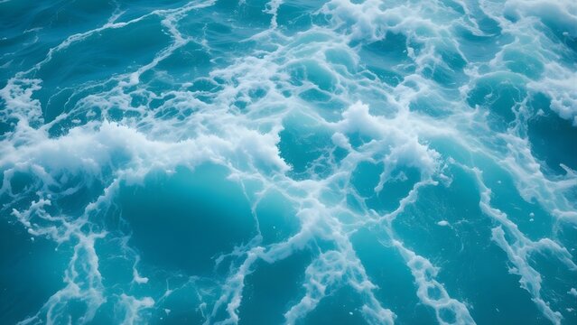 Vibrant Turquoise Ocean Waves with White Foam. Dynamic Blue Sea Water Texture and Natural Movement.