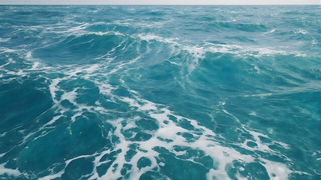 Vibrant Turquoise Ocean Waves with White Foam. Dynamic Blue Sea Water Texture and Natural Movement.