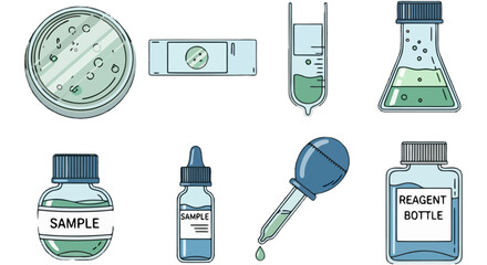 Laboratory Equipment Vector Illustration Flasks, Bottles, Pipettes and Microscope Slide