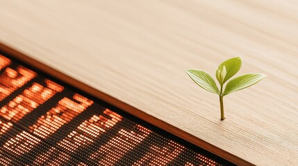 ESG Financial Forecast Insights, A delicate green sprout emerges from a textured surface, symbolizing growth and renewal in a minimalist setting.