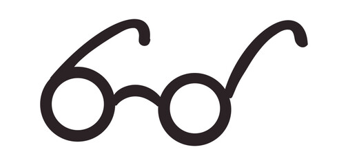 Simple doodle icon of eyeglasses, hand drawn in minimal line art style. Cute black and white illustration perfect for education, reading, fashion, or design projects.