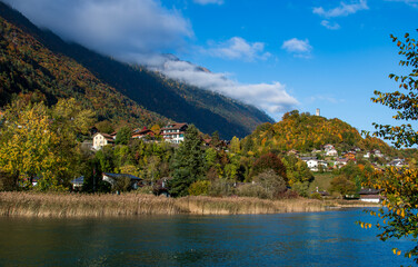 Autumn lake scenery in Interlaken, Switzerland