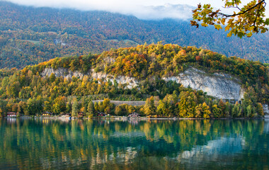 Autumn lake scenery in Interlaken, Switzerland