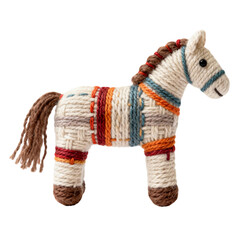 Handmade yarn horse toy isolated on transparent background