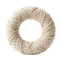 Beige Christmas wreath made of handmade yarn isolated on transparent background