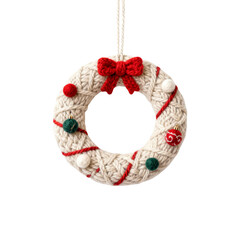 Colorful Christmas wreath knitted from handmade yarn 