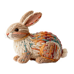 One xmas hare made of handmade yarn isolated on transparent  background