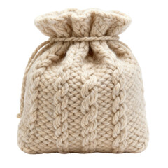 One insulated beige gift bag made of handmade yarn