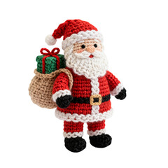 One 3D Santa Claus with a bag of handmade yarn gifts 