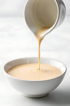 French bisque streaming into white porcelain bowl