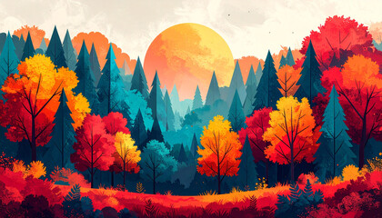 Dreamlike autumn colors in a tranquil forest landscape at sunset nature scene vibrant atmosphere serene viewpoint