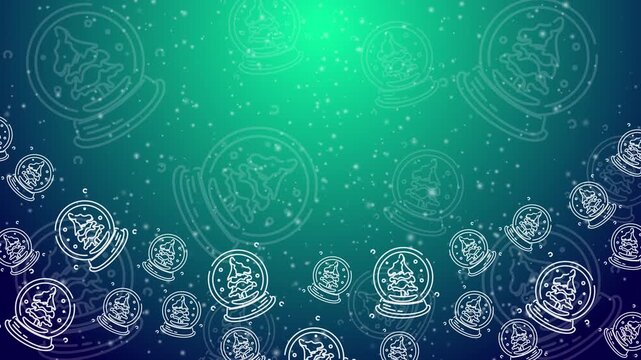 Doodle Snow Globe Outline Seamless Pattern With Particles Adorning a Bright Green Repeating Background.
