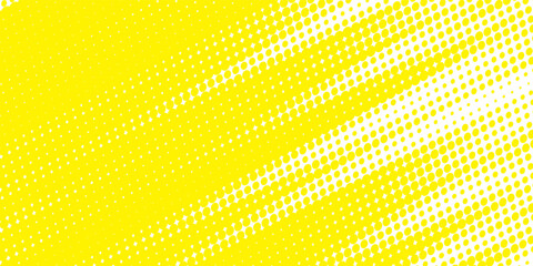 Yellow halftone corner gradient texture. Fading cartoon polka dot background. Dotted tilted gradation pattern. Fading comic pop art overlay backdrop. Vector slant frame halfton patern effect wallpaper
