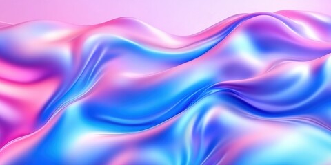 Fototapeta premium Pink and blue iridescent waves create abstract fluid surface background with gradient colors and smooth glossy texture. Modern visual aesthetic for design or decor