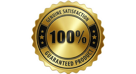 Gold genuine satisfaction guaranteed product seal isolated on transparent background