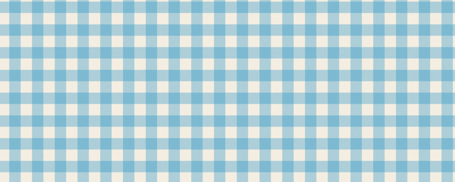Classic vichy gingham light blue pattern. Seamless checkered texture for picnic cloth, tablecloth, fashion fabric, packaging, or kids textile design