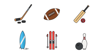 Collection of diverse sports equipment on a white background