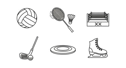Collection of diverse sports equipment icons for active lifestyle and recreation