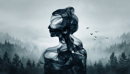 Smoke + Forest Double Exposure