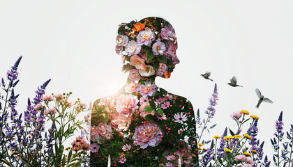 Double Exposure With Bouquet of Flowers