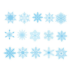 Blue Snowflake Vector Set – Winter Ice Crystal Icons, Frozen Holiday Elements Collection