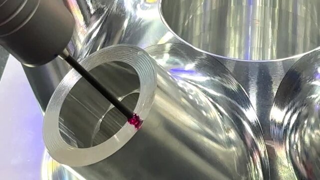 Close up automatic coordinate measurement machine (CMM) for inspection high precision part during working