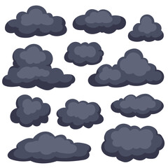 A collection cartoon storm clouds in various shapes and sizes