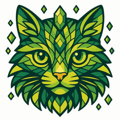 Geometric Green Cat Head Design with Bold Angular Shapes Forming a Stylized Feline Expression