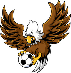 Fierce Eagle Mascot Playing Soccer