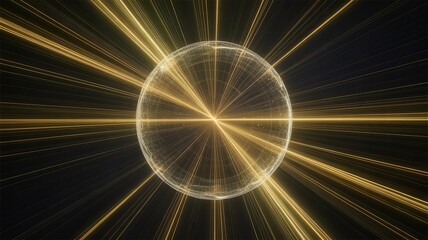 Energy Sphere: A stunning image of a radiant energy sphere, illuminated by golden light rays, symbolizing energy and innovation, with a backdrop of the universe.