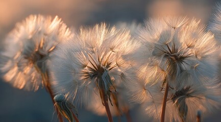 Fluffy seedheads glow gold in soft light, waiting to float away