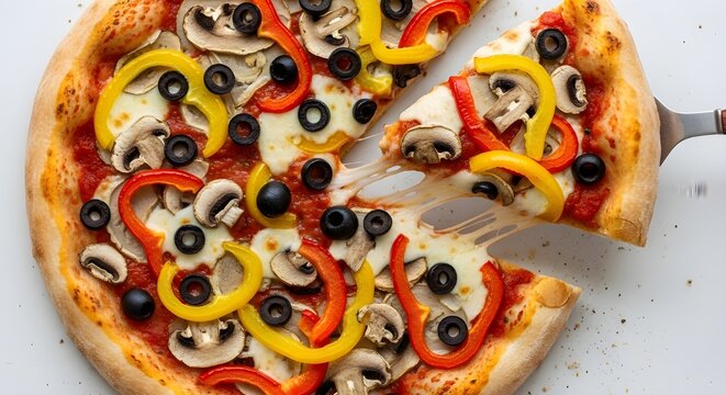 Top view of authentic Italian pizzas with varying toppings including Margherita, pepperoni, quattro formaggi, vegetarian, seafood, prosciutto, and funghi on a clean white background