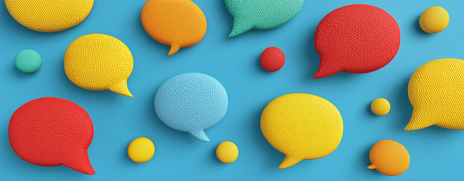 Abstract tech composition with colorful chat bubbles floating in space, representing global dialogue systems.