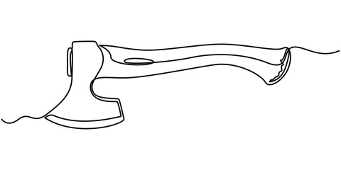 Continuous one line drawing of axe design. Line art of an axe symbol. Vector illustration. One line drawing illustration of axe. 