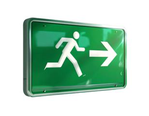 Green Emergency Exit Sign with Running Figure and Arrow PNG