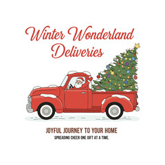 Vintage Christmas Red Truck Santa Delivering Gifts