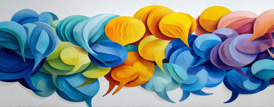 A diagonal burst of glowing bubbles in diverse hues, illustrating digital talk energy across platforms.