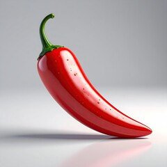 Glossy red chili pepper with green stem on white