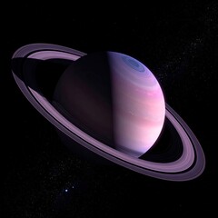 Ringed planet half-shadowed, violet and blue hues