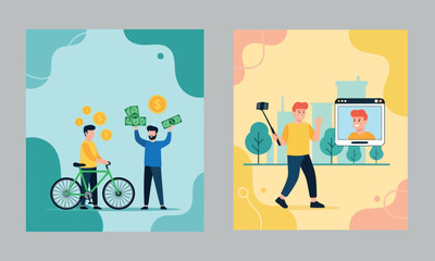 Winter Outdoor Activities — Cycling and Family Fun Illustration