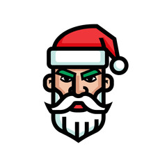 Stylized Santa Claus Portrait with Intense Gaze and Bold Outline Illustration