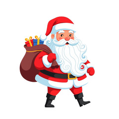 Animated santa claus character walking with gift sack on his shoulder holiday cheer