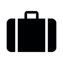 A simple black and white illustration of a suitcase with a handle on a white background