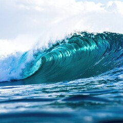 Giant ocean wave cresting, turquoise blue water