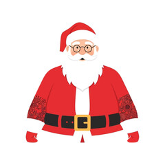 Festive Santa Claus Illustration with Classic Attire and Cheerful Expression Displayed on White