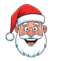 Cartoon portrait of cheerful Santa Claus with red hat and fluffy beard festive spirit