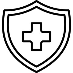 Medical Shield Line Icon – Health Protection and Safety Cross Symbol for Healthcare
