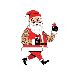 Illustrative santa claus with retro style carrying a gift during christmas celebration