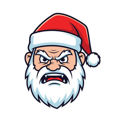 Cartoon depiction of a grumpy santa claus head with intense expression design