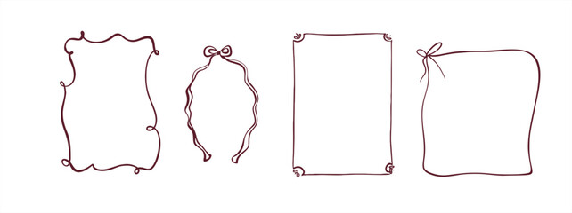 A set of 4 cute handmade frames. Perfect for holidays, birthdays, weddings, and other special occasions. Digital illustration. Vector.